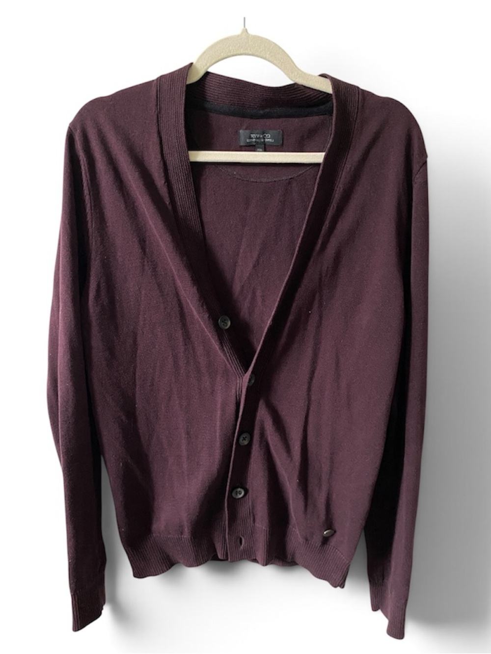 RW&Co. Men’s 100% Cotton Button-Front Cardigan Sweater Deep Plum M